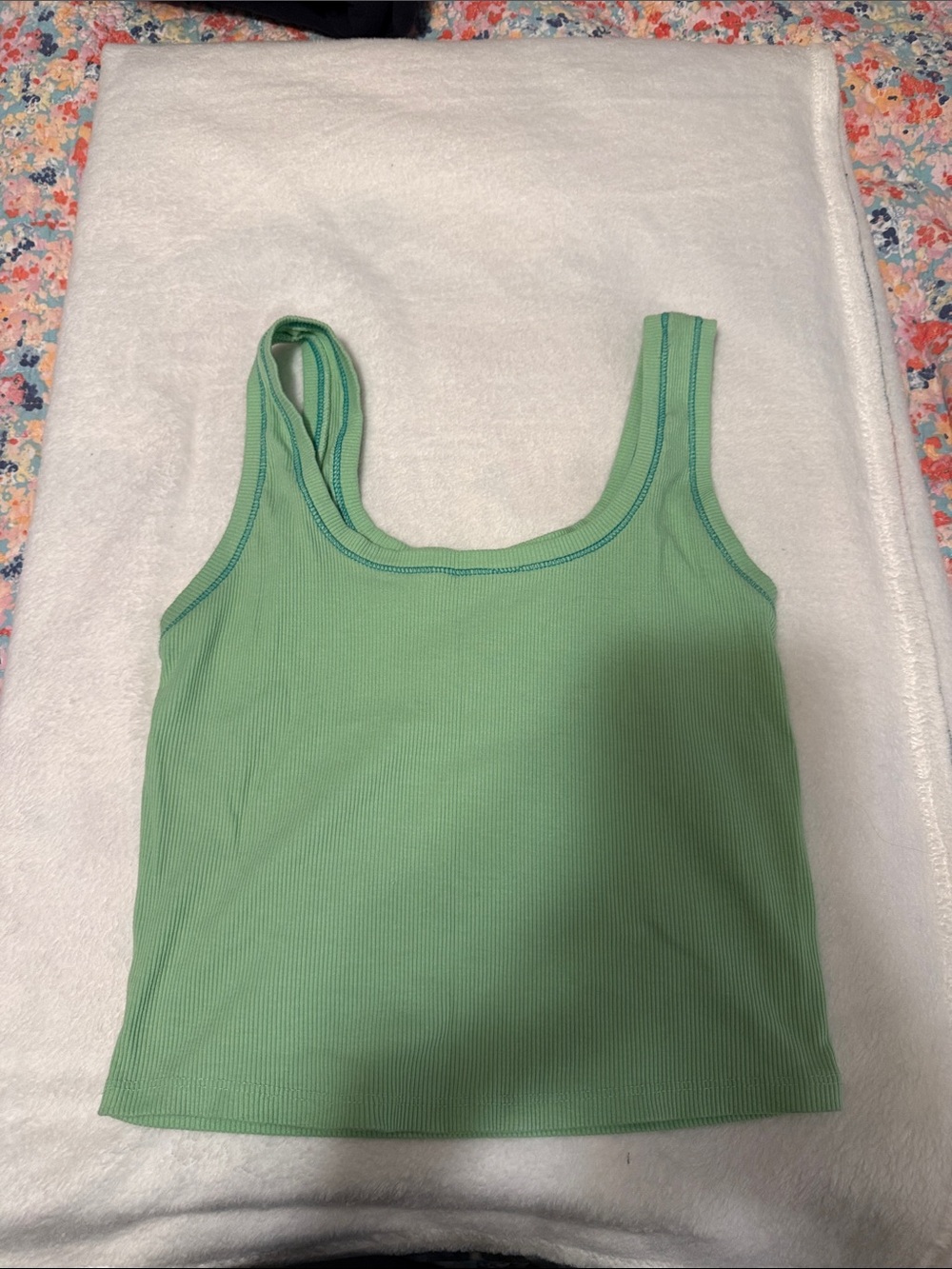 wild fable Light Green Ribbed Scoop Tank with Contrast Stitching